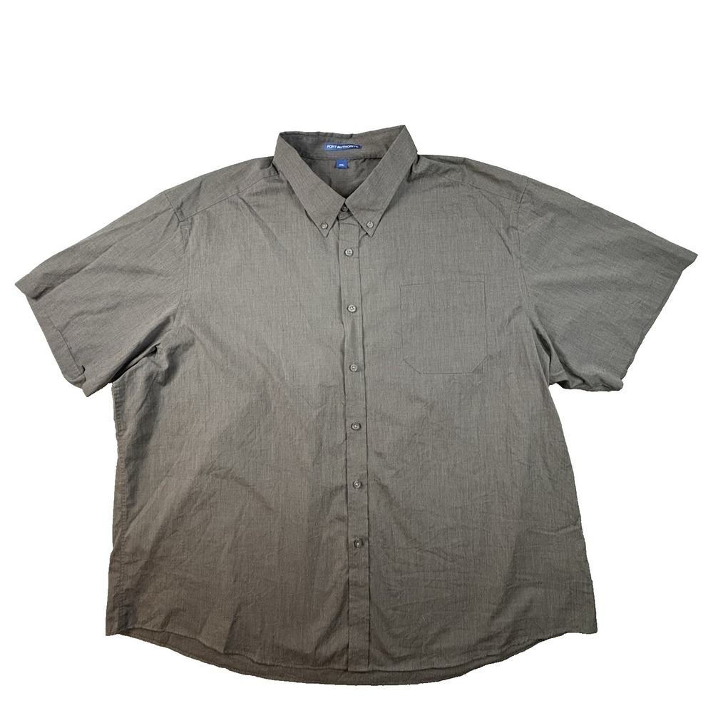 Port Authority Men's 4XL Gray Button Down SS Shirt Casual Big Tall SEE DESCRIPTI
